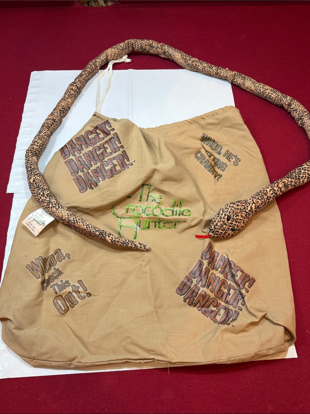 The Crocodile Hunter Costume EXTRAS Tan BAG and RATTLESNAKE prop KID OR ADULTS